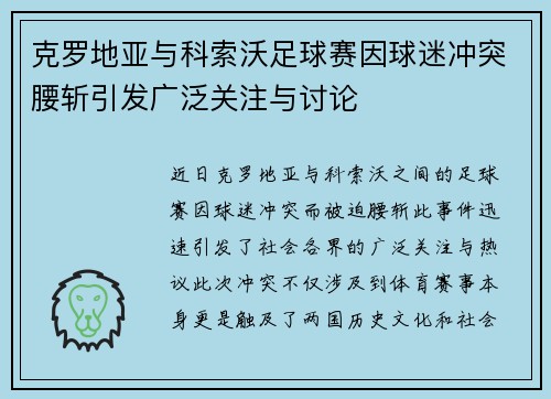 克罗地亚与科索沃足球赛因球迷冲突腰斩引发广泛关注与讨论