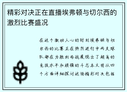 精彩对决正在直播埃弗顿与切尔西的激烈比赛盛况
