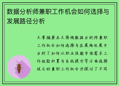 数据分析师兼职工作机会如何选择与发展路径分析